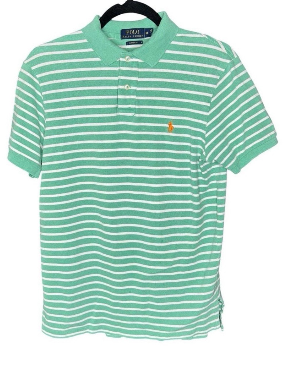 Polo by Ralph Lauren  Green & White Striped Polo with Orange Pony size medium